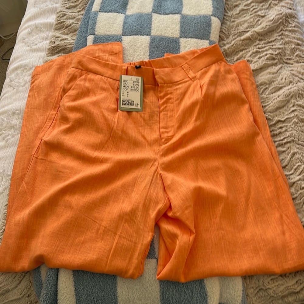 NWT H&M linen blend orange pants Size M